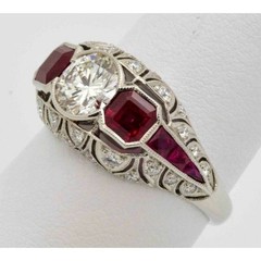 Art Deco 2.30 Ct Diamond & Ruby Vintage Men’s Wedding Ring 925 Sterling Silver
