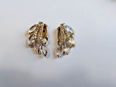 Juliana Crystal Earrings Rhinestone Aurora Borealis Climber Clip On MCM Vintage