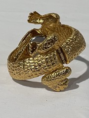 Kenneth J. Lane Signed Gold-Tone Vintage Alligator Watch Clamper Bracelet