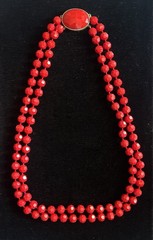 Vintage Very Red Faceted Double Strand Plastic Bead necklace