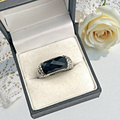Judith Ripka 925 Sterling Silver Rope Accent Faceted Black Onyx Ring, size 8.25
