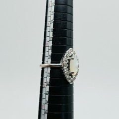 Vintage Moonstone And CZ Marquise Ring In Silver Tone Victorian Style Retro