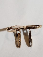 Vintage Art Deco Gold Tone Oval Mother of Pearl Cufflinks Bullet Back