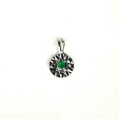 14K Solid White Gold Natural Emerald Circle Reflection Pendant Necklace