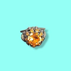 Vtg Antique Dinner Cocktail Open Band Ring Orange Glass Stones Sz 7