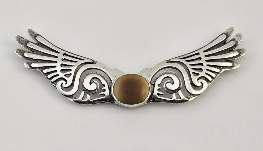 VTG Sterling Silver Zealandia Winged Gemstone Fossil Slide Pendant 925 – 11.7g