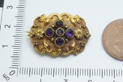 ANTIQUE ENGLISH 15K GOLD AMETHYST HAIR LOCKET PIN BROOCH c1830