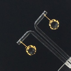Black Leverback Earrings Gold Tone Cupcake Like Faux Tension Setting Pierced 1″