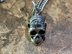 VINTAGE King Baby Studio Sterling Silver MERCURY SKULL Necklace 24″ Rare Bad Azz