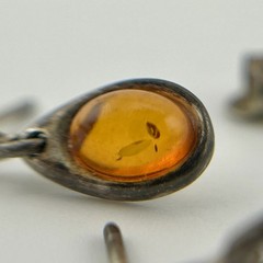 925 Sterling Silver Amber Color Cabochon Teardrop Dangle Post Earrings 90s VTG
