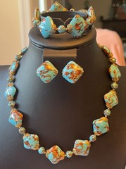 VTG Made In Italy Venetian Glass Turquoise Blue Aventurine 3-Piece Jewelry Set –