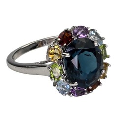 London Blue Topaz Multicolor Gemstone Gemstone 925 Sterling Silver Ring Sz 8.75