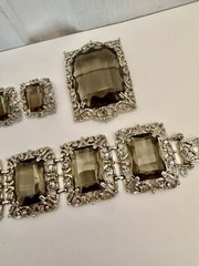 1962 Sarah Coventry Celebrity Smoky Rhinestone Bracelet Brooch Earrings Set