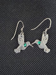 Vintage Green Eyed Hummingbird Dangle Earrings 925 Sterling Silver 1 3/8″ Drop