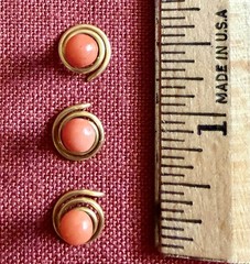 Original Antique Victorian Three Gold-Tone Metal & Coral Tuxedo Shirt Studs