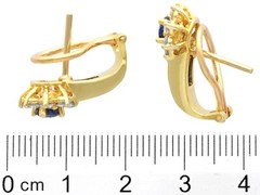 Vintage 1.50Ct Sapphire and 0.68Ct Diamond, 18k Yellow Gold Earrings Circa 1980