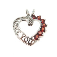 J&T 925 Sterling Vintage Red Garnet & Topaz Gem “I Love You” Heart Pendant