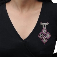 Square Shape Ruby and Studded CZ 925 Sterling Silver Evening Wear Pin Brooch