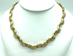 Crown Trifari Necklace Woven Ribbon Spray Textured Gold Tone 16″ Vintage 1960s