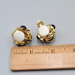 Vintage Clip on Earrings Gold Plated Black Side Accents Statement 1 in