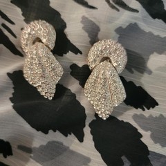 Exquisite Vintage Signed Carol Lee Pave Rhinestone Clip Door Knocker Earrings