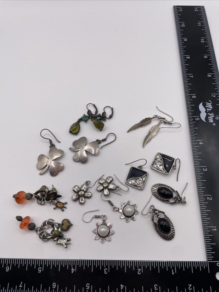 Earrings Large Lot Art Nouveau Style Vtg Costume Jewelry Silver Tone Estate