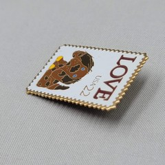 Vintage LOVE Postage Stamp USA 22 Puppy Pin Brooch 1 5/8″