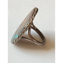 Vintage Sterling Native American Coin Gemstone Mosaic Inlay Ring Size 5.25