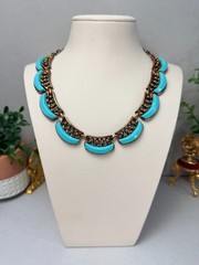 Vintage MCM Matisse Unsigned Copper Turquoise Glass Necklace Tribal Brutalist