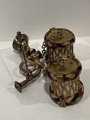 Vintage WW11 Drum & Bugle Sweetheart Pin Patriotic Red White Blue Leather Braid