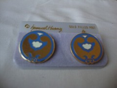 VINTAGE SAMUEL HUANG DESIGNER CLOISONNE RETRO ABSTRACT WHITE BLUE STUD EARRINGS