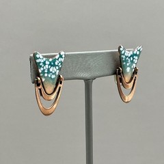 Vintage Earrings Womens Teal Copper Enamel Mid Century Modern Screw Back 1.25″
