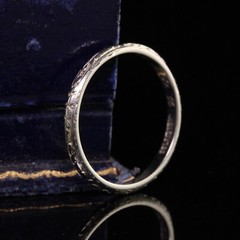 Antique Art Deco Belais 18K White Gold Engraved Wedding Band – Size 6