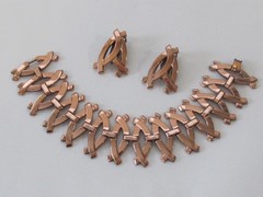 C6 Vtg Renoir Modernist Copper Link Bracelet & Clip Earrings Set Geometric MCM