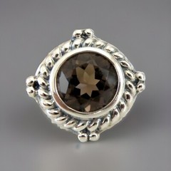 Sterling Silver 925 Heated Smoky Quartz Etruscan Style Chunky Ring Size 6