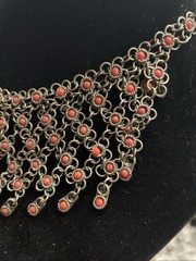 Vintage Chain Link Beaded Collar Necklace 16” With Clasp