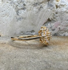 Diamond Halo Cluster Ring 14k Yellow Gold 0.40ctw Vintage Cocktail Flower Size 7