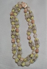 Vintage Beaded Yellow, Peach & Creme Double Strand Floral Lucite Necklace 17in
