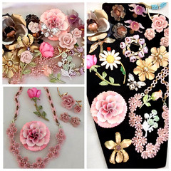 Vintage High End Flower Brooch Earring Jewelry Lot wSets Hollycraft Weiss Emmons