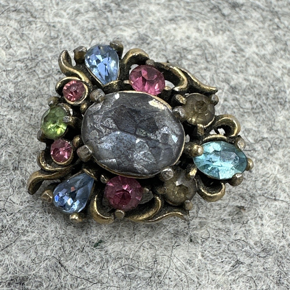 Hollycraft COPR 1950 Pastel Rhinestone Brooch Vintage Jewelry