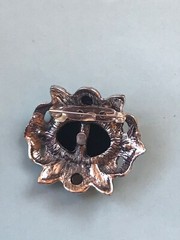 Acrylic Faceted Black Oval w Ornate Floral Silvertone Frame & Clear Rhinestone