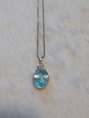 Vintage Ross-Simons 925 Sterling Silver 925 Oval Blue Topaz Pendant Necklace 18″