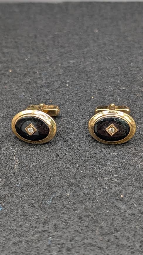 Anson Vintage Flex-Let Quality USA Cufflinks Gold Tone With Glass Stone Clear