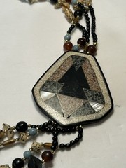 Vintage Inlaid Abalone Necklace Asymmetrical Statement Bold Four Strand