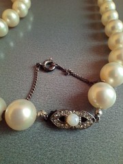 18″ Vintage Signed Majorica Faux 9mm Pearl Necklace 800 Silver Latch Knotted