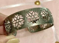 Vintage Silver Plated Metal Openwork Filigree Floral Pattern Cuff Bracelet