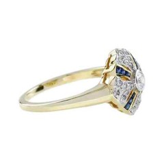 Art Deco Style Lab Created Diamond Sapphire Wedding Ring 14K Yellow Gold Finish