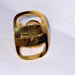 FERRAGAMO Vintage Scarf Ring Gold Tone Metal Made in Italy