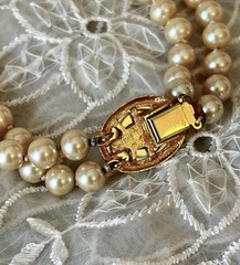 Vintage Double Strand Faux Pearl Necklace Mabe Cabochon Clasp 10mm 107.52g