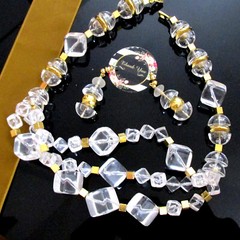 Vtg Runway Rare Modernist NAPIER “Crystal Ice” Resin 3 Strand Necklace Earrings